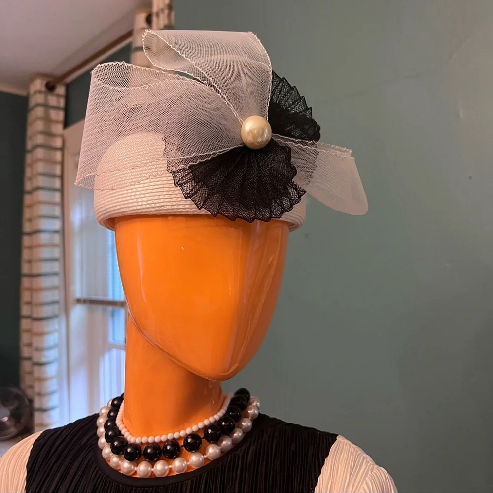 Faux Straw and Tulle Pillbox Fascinator Hat - Picture 3 of 5